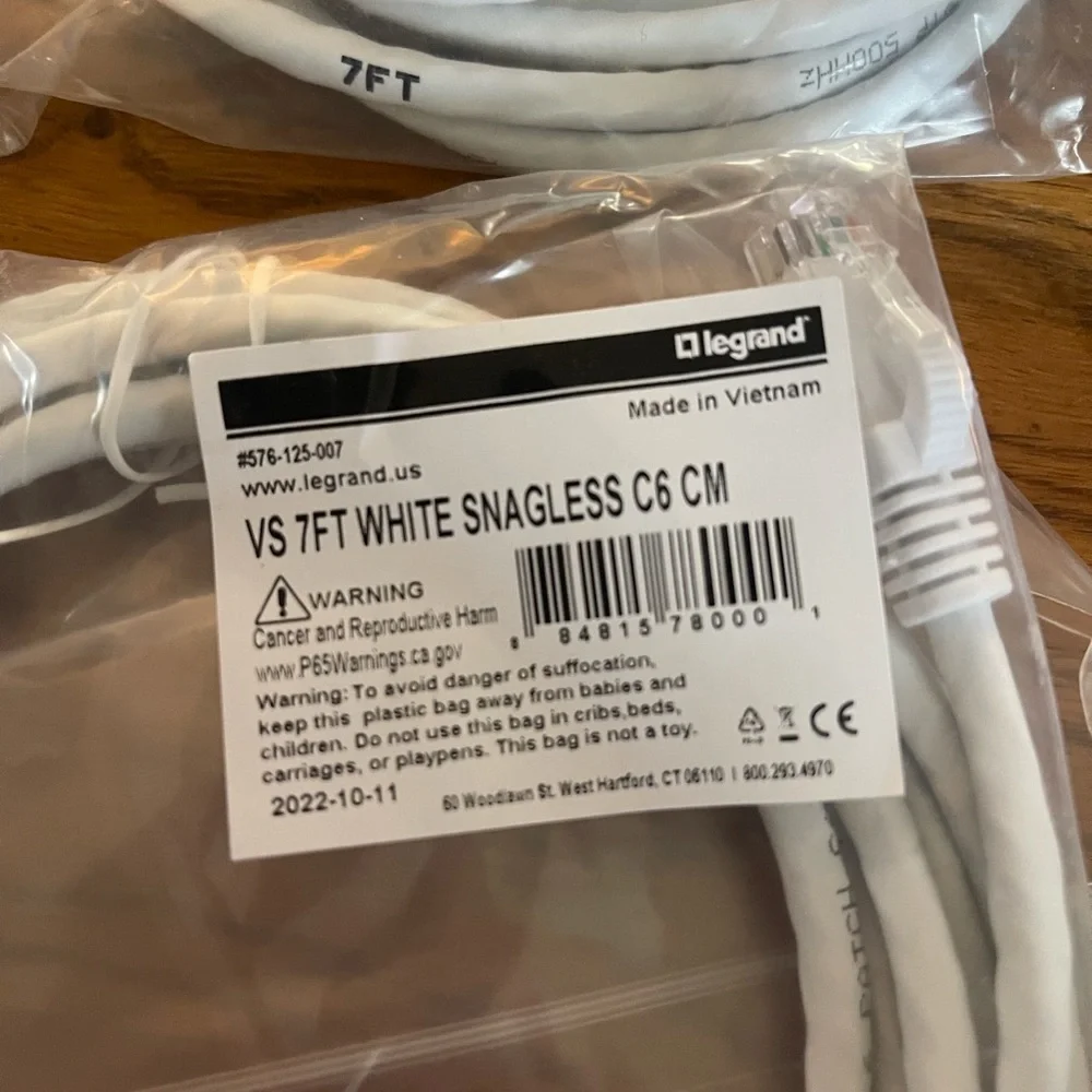 7 foot White Snagless Cat 6 Network Cable, Package of 6